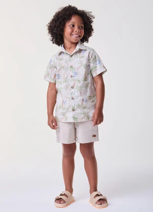 Bimbi - Camisa Manga Curta Bege Tropical Bege - BIMBI