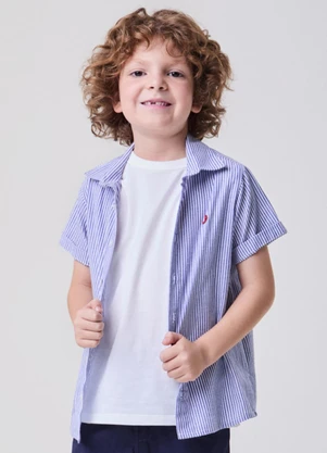 Bimbi - Camisa Manga Curta com Listras Azuis Azul - BIMBI