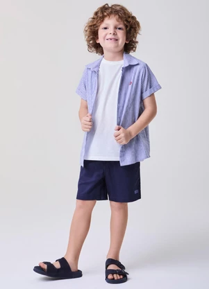 Bimbi - Camisa Manga Curta com Listras Azuis Azul - BIMBI
