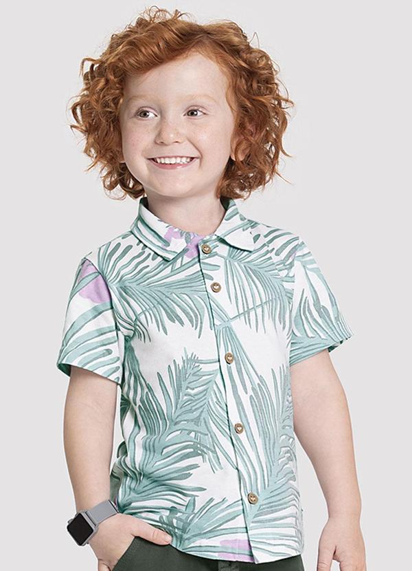 Alakazoo - Camisa Manga Curta Infantil Menino Estampada Branco