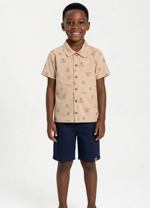 Elian - Camisa Manga Curta Infantil Menino Tropical Bege - ELIAN