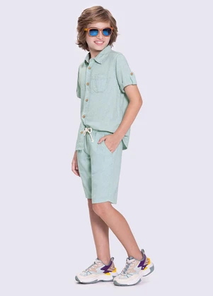 Alakazoo - Camisa Manga Curta Menino em Linho Verde - ALAKAZOO