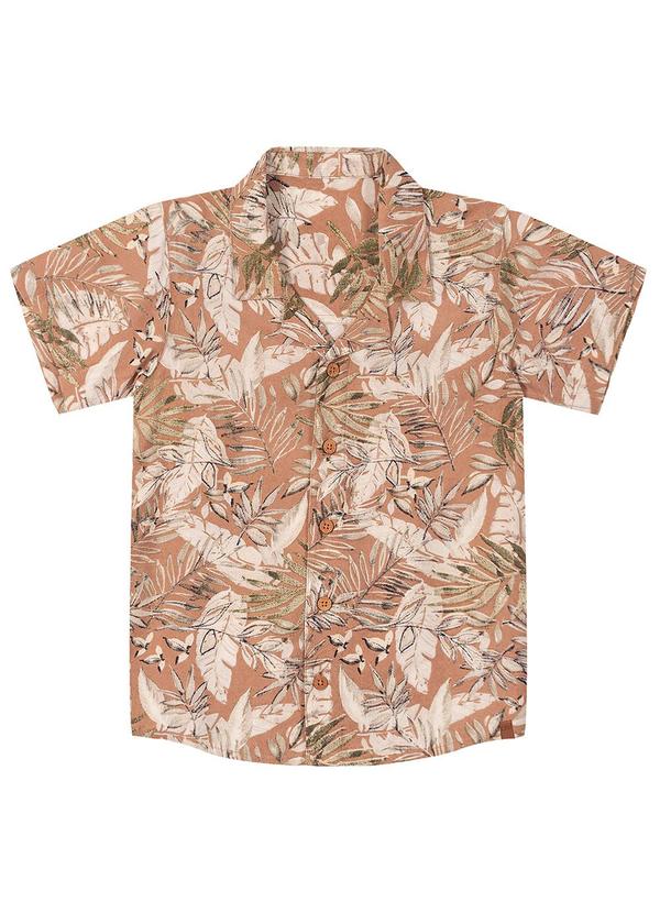 Carinhoso - Camisa Marrom Claro Folhagens Menino 1