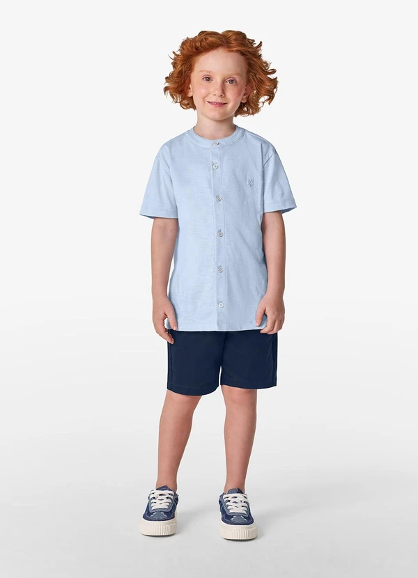 Trick Nick - Camisa Masculina em Meia Malha Maquineta Azul