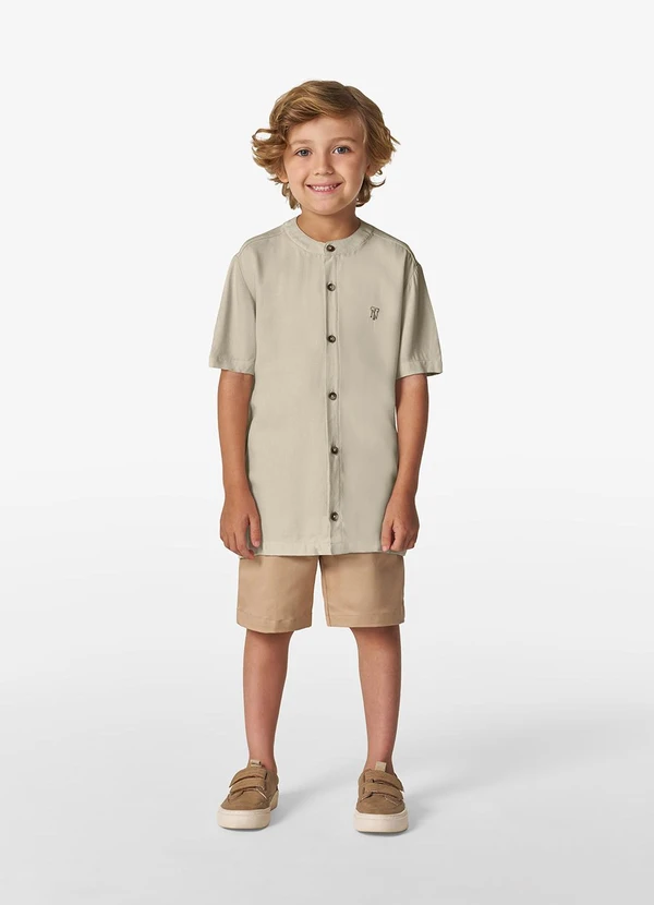 Trick Nick - Camisa Masculina em Viscose Sarjada Bege