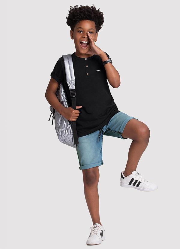 Alakazoo - Camisa Menino Gola Padre Bordado Frontal Preto 2