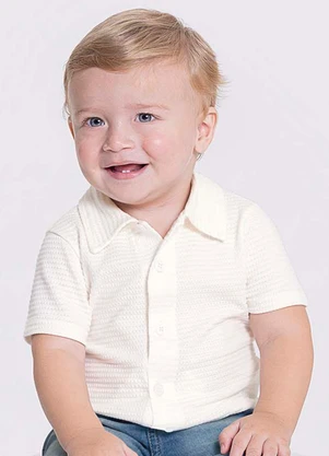 Alakazoo - Camisa Menino Manga Curta Malha TexturaOff White - ALAKAZOO