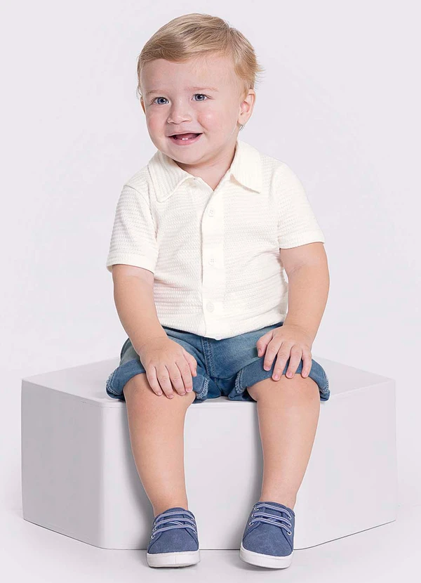 Alakazoo - Camisa Menino Manga Curta Malha TexturaOff White 2