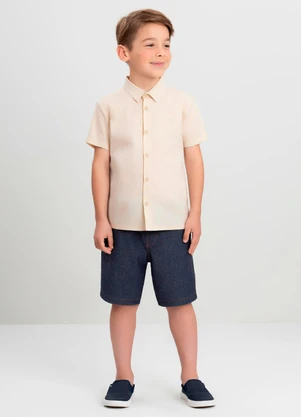 Camisa Menino Tricoline com Elastano Quimby Bege - QUIMBY