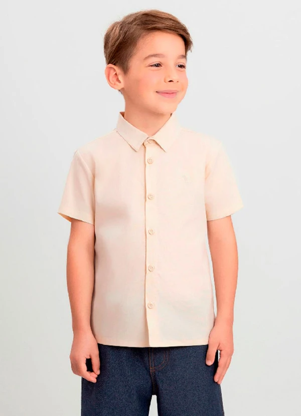 Quimby - Camisa Menino Tricoline com Elastano Quimby Bege