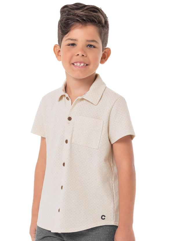 Carinhoso - Camisa Off White Tradicional em Piquet Menino