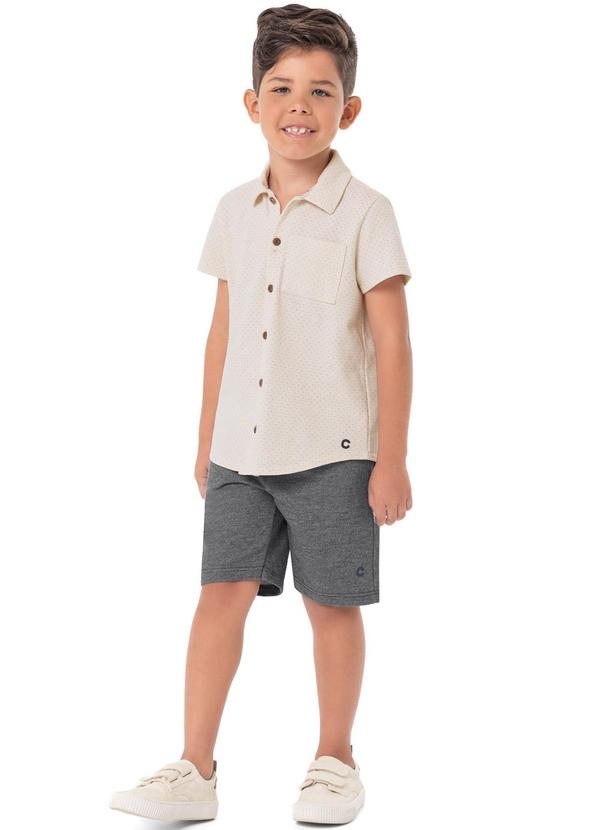 Carinhoso - Camisa Off White Tradicional em Piquet Menino 2