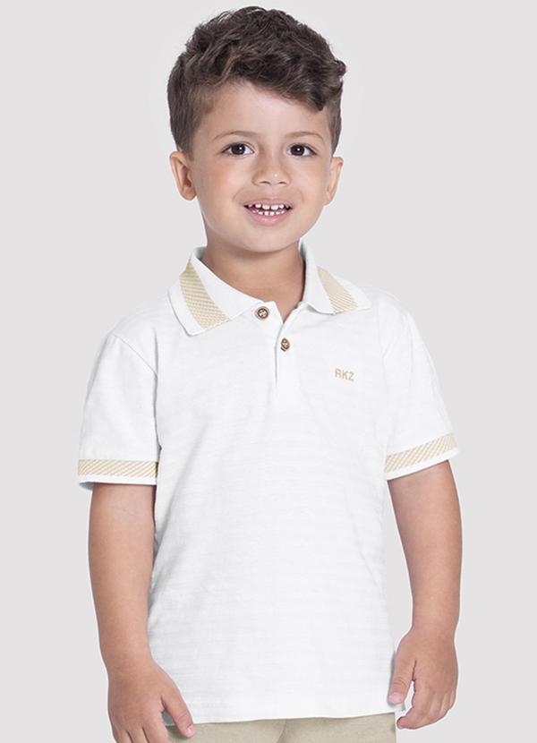 Alakazoo - Camisa Polo Menino em Malha com Textura Branco
