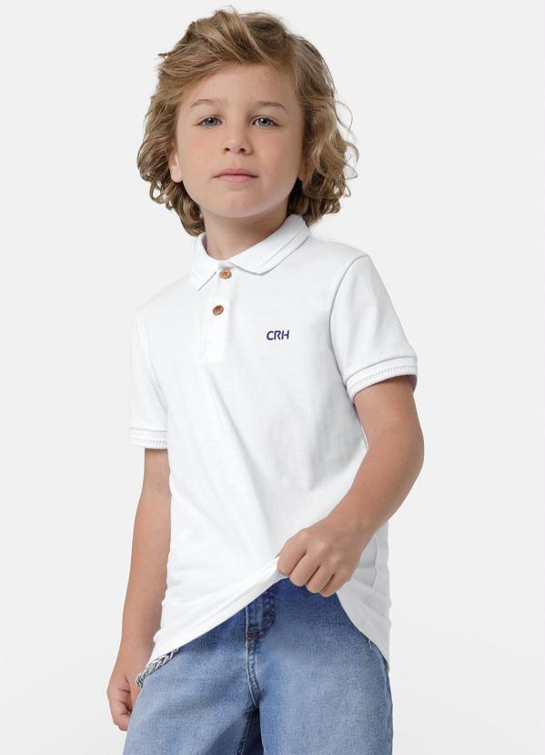 Carinhoso - Camisa Polo Menino Tradicional Branco