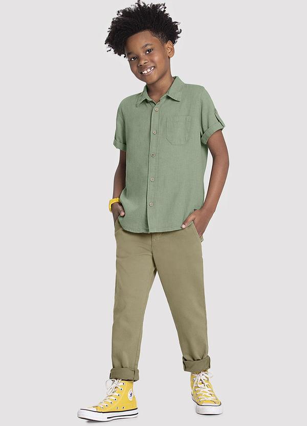 Alakazoo - Camisa Sarja Infantil Menino com Manga Curta Verde 3