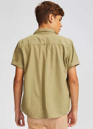 Outlet - Camisa Sarja Juvenil Masculina Manga Curta Verde - OUTLET