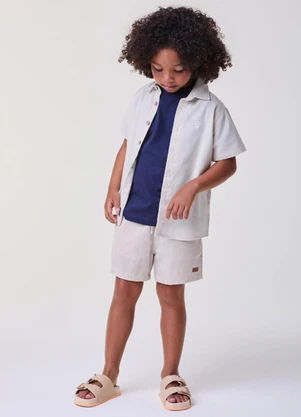 Bimbi - Camisa Social Manga Curta Off Branco - BIMBI