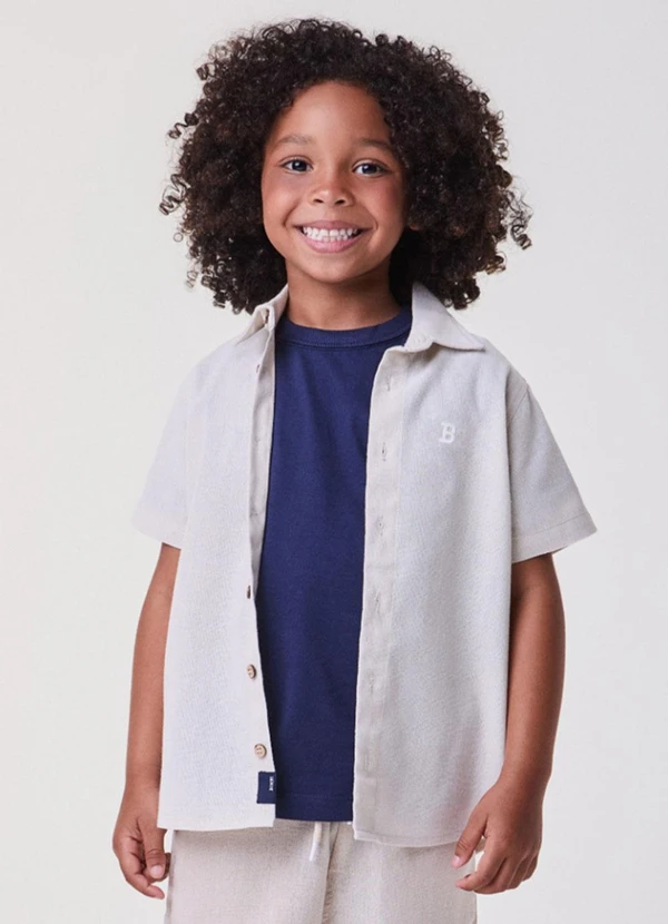 Bimbi - Camisa Social Manga Curta Off Branco