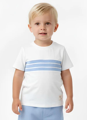 Lik Boys - Camiseta com Recorte no Peito em Retilinea Azul - LIK BOYS