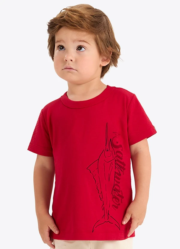 Rovi Kids - Camiseta Verão Menino em Meia Malha Vermelho