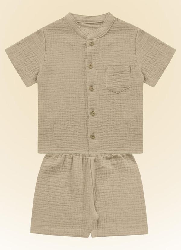 Fakini Kids - Conjunto Camisa/Bermuda Bege