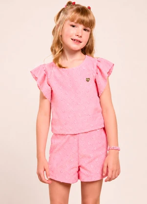 Vida Costeira - Conjunto Infantil Menina Malha Bordada Love com Ba - VIDA COSTEIRA