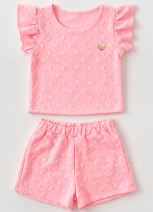 Vida Costeira - Conjunto Infantil Menina Malha Bordada Love com Ba - VIDA COSTEIRA