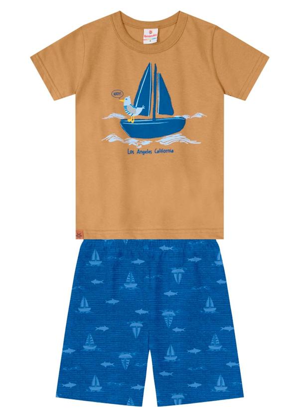 Brandili - Conjunto Menino com Camiseta e Bermuda Marrom
