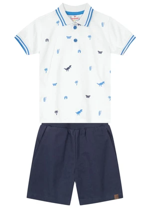 Brandili - Conjunto Menino com Polo e Bermuda Branco - BRANDILI