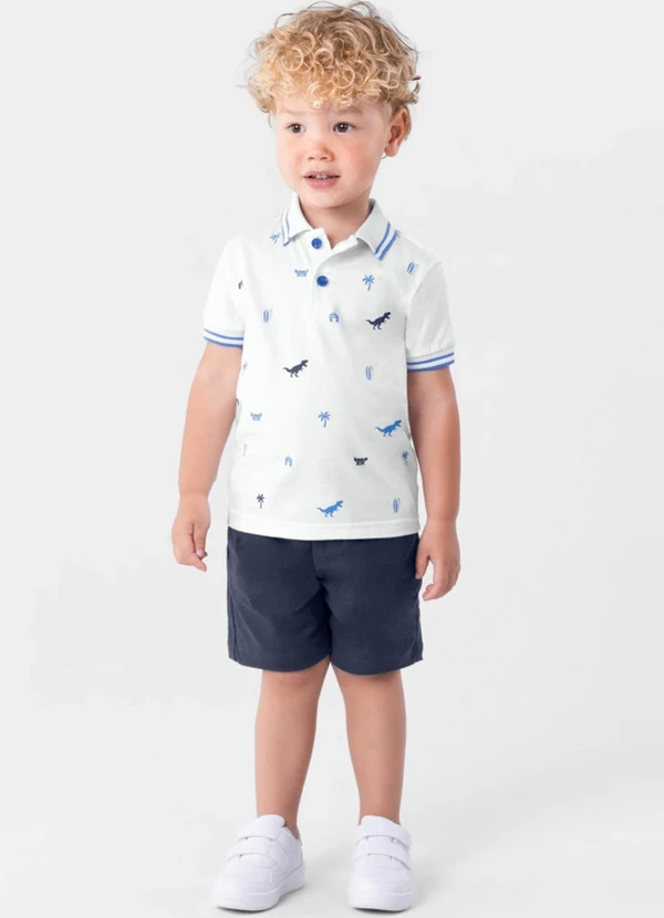 Brandili - Conjunto Menino com Polo e Bermuda Branco