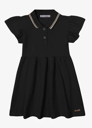 Trick Nick - Vestido Verão Menina Midi com Gola Polo Preto - TRICK NICK