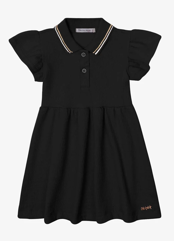 Trick Nick - Vestido Verão Menina Midi com Gola Polo Preto