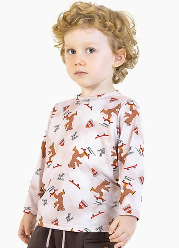 Soft Bonni - Blusa em Malha Lixada Sublimada Bege