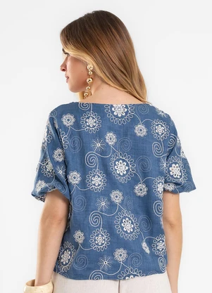 Rovitex - Blusa Feminina Bordada em Poly Azul - ROVITEX