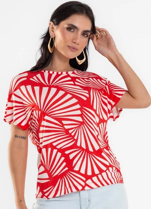 Rovitex - Blusa Feminina Estampada Viscotorcion Vermelho - ROVITEX
