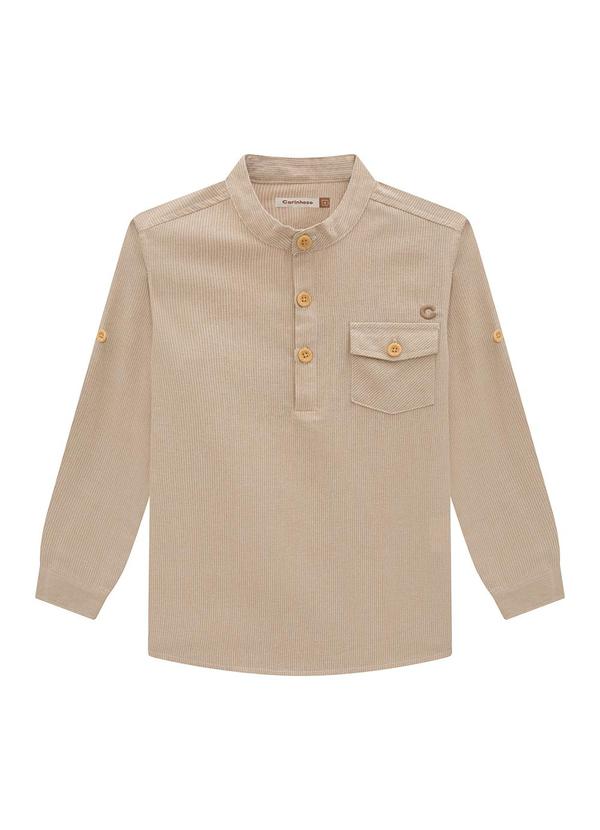 Carinhoso - Camisa Bege Listrada com Bordado Menino 1