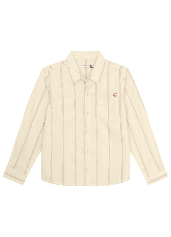 Carinhoso - Camisa Bege Listrada em Algodão Menino