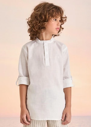 Youccie - Camisa Branca Gola Mandarim Off White - YOUCCIE
