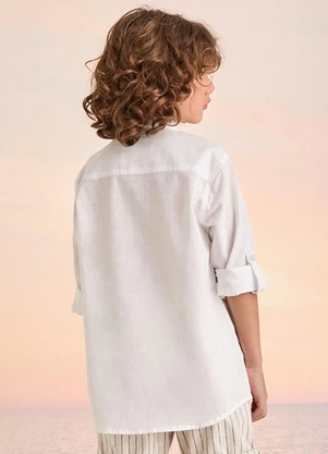 Youccie - Camisa Branca Gola Mandarim Off White - YOUCCIE