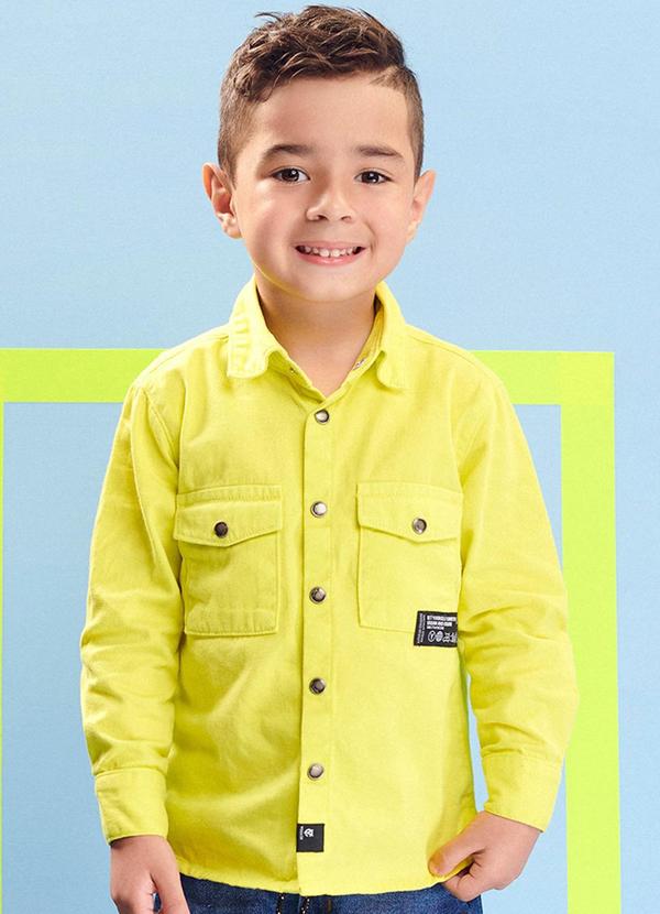 Youccie - Camisa de Sarja com Botões Amarelo