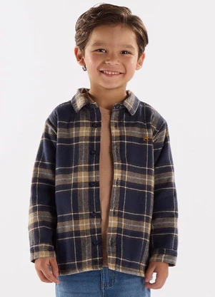 Up Baby - Camisa em Flanela Xadrez com Forro Azul - UP BABY