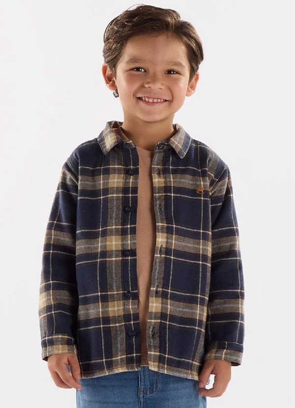 Up Baby - Camisa em Flanela Xadrez com Forro Azul