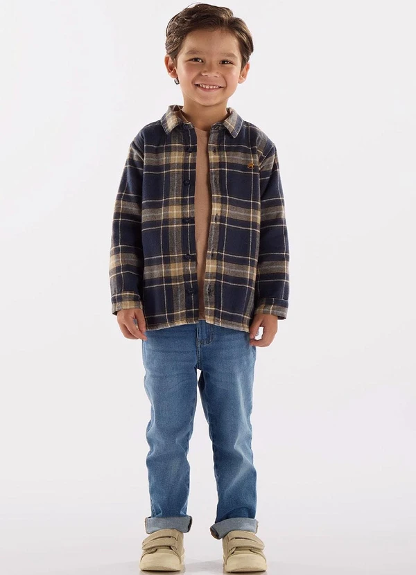 Up Baby - Camisa em Flanela Xadrez com Forro Azul 2