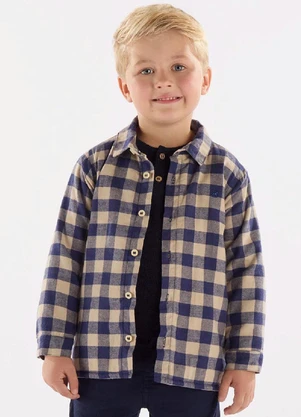 Up Baby - Camisa em Flanela Xadrez com Forro Azul - UP BABY