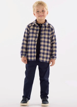 Up Baby - Camisa em Flanela Xadrez com Forro Azul - UP BABY