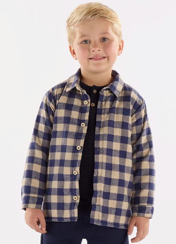 Up Baby - Camisa em Flanela Xadrez com Forro Azul
