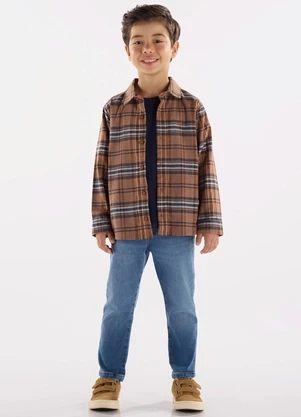 Up Baby - Camisa em Flanela Xadrez Marrom - UP BABY