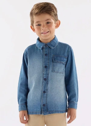 Up Baby - Camisa em Jeans de Mangas Longas Azul - UP BABY