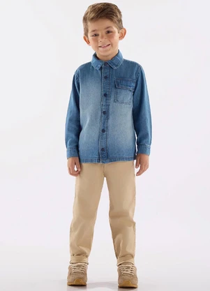 Up Baby - Camisa em Jeans de Mangas Longas Azul - UP BABY