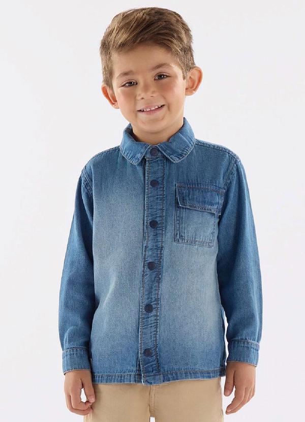 Up Baby - Camisa em Jeans de Mangas Longas Azul